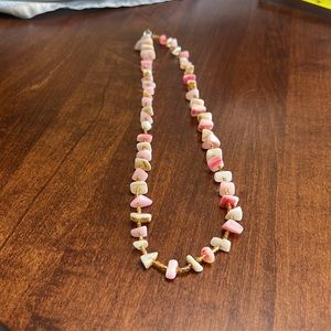 Pink and White Stone Necklace, 24", EUC